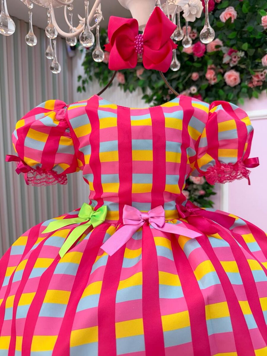 Vestido Junino Infantil Banana Club Quermesse Feliz Rosa