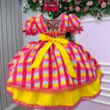 Vestido Junino Infantil Banana Club Quermesse Feliz Rosa
