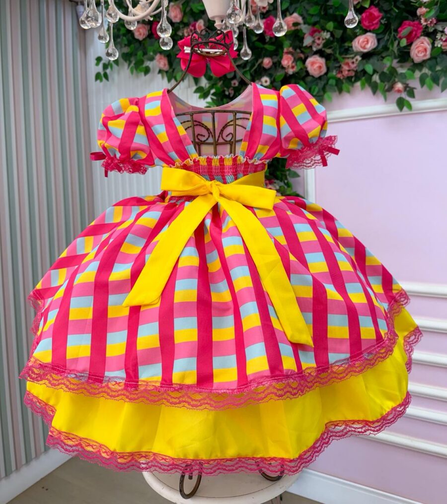 Vestido Junino Infantil Banana Club Quermesse Feliz Rosa
