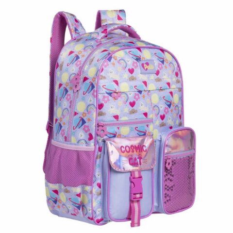 Mochila de Costas Tween Cosmic Cat Tamanho 17 Lilás Paetê