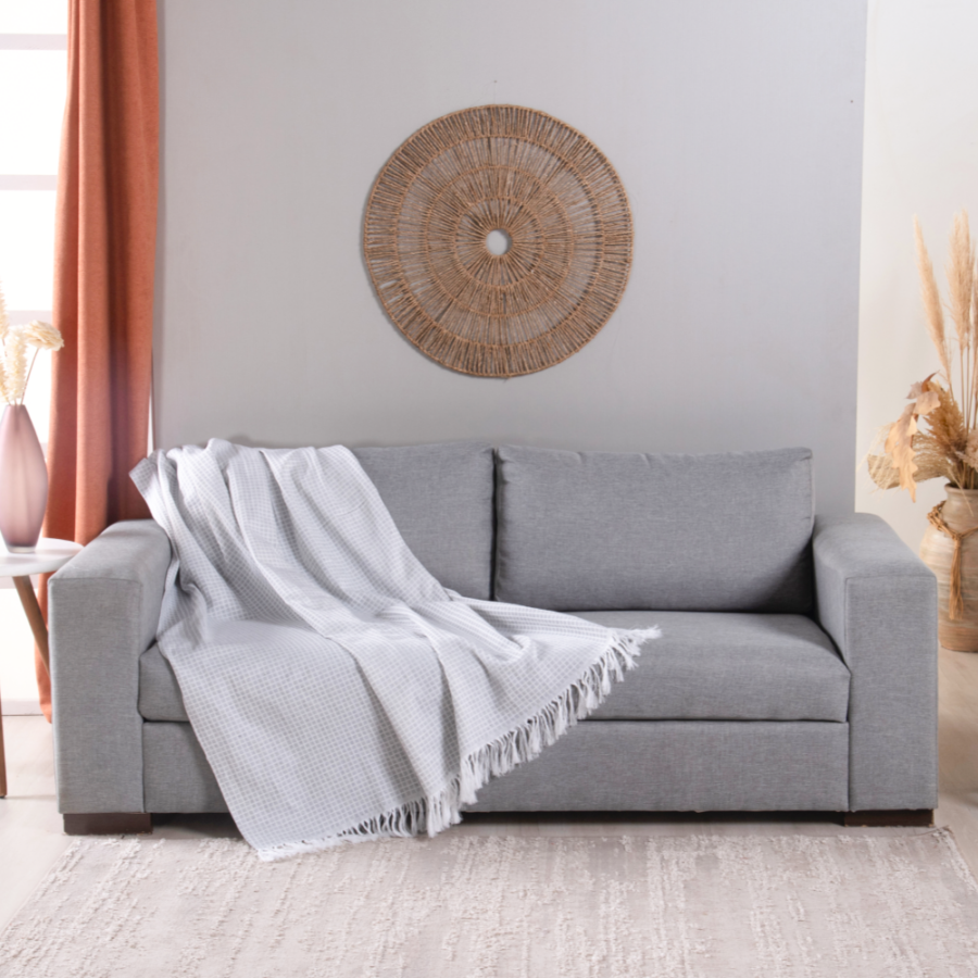 Manta para Sofá Grid Jacquard com Franja 2,10 x 1,35 m