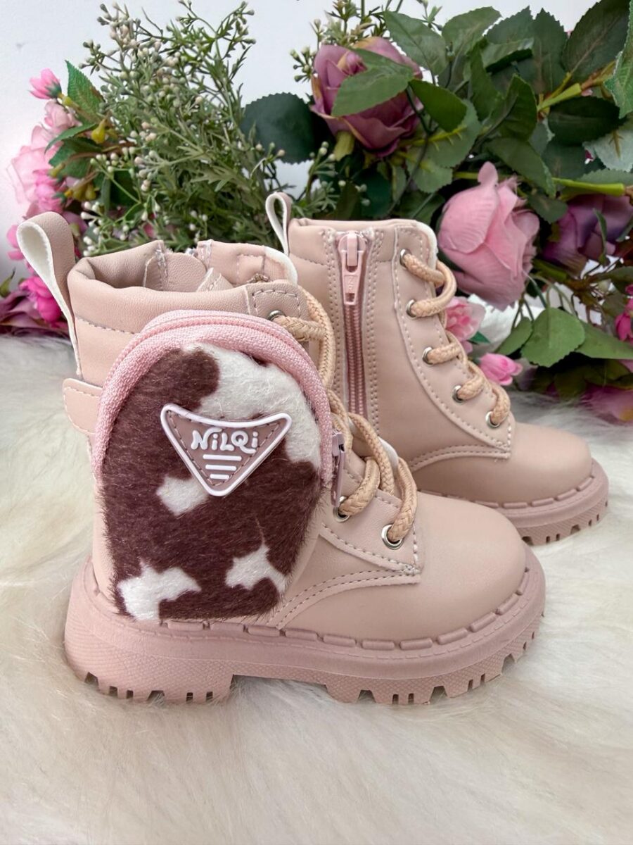 Bota Coturno Infantil Nilqi Mimosa Rosê Animal Print