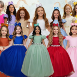 Vestido Longo Infantil Heloísa Marie Tule Glitter e Pérolas