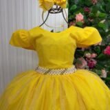 Vestido Longo Infantil Heloísa Marie Tule Glitter e Pérolas