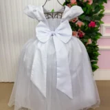 Vestido Longo Infantil Heloísa Marie Tule Glitter e Pérolas