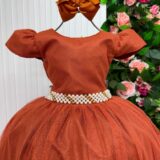 Vestido Longo Infantil Heloísa Marie Tule Glitter e Pérolas