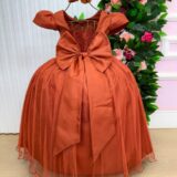 Vestido Longo Infantil Heloísa Marie Tule Glitter e Pérolas
