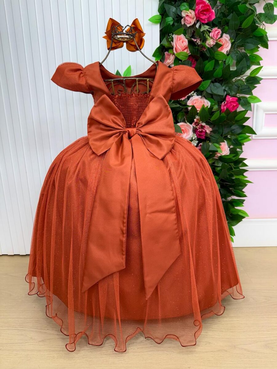 Vestido Longo Infantil Heloísa Marie Tule Glitter e Pérolas