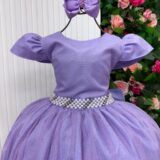 Vestido Longo Infantil Heloísa Marie Tule Glitter e Pérolas