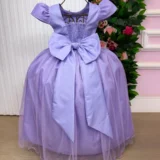 Vestido Longo Infantil Heloísa Marie Tule Glitter e Pérolas