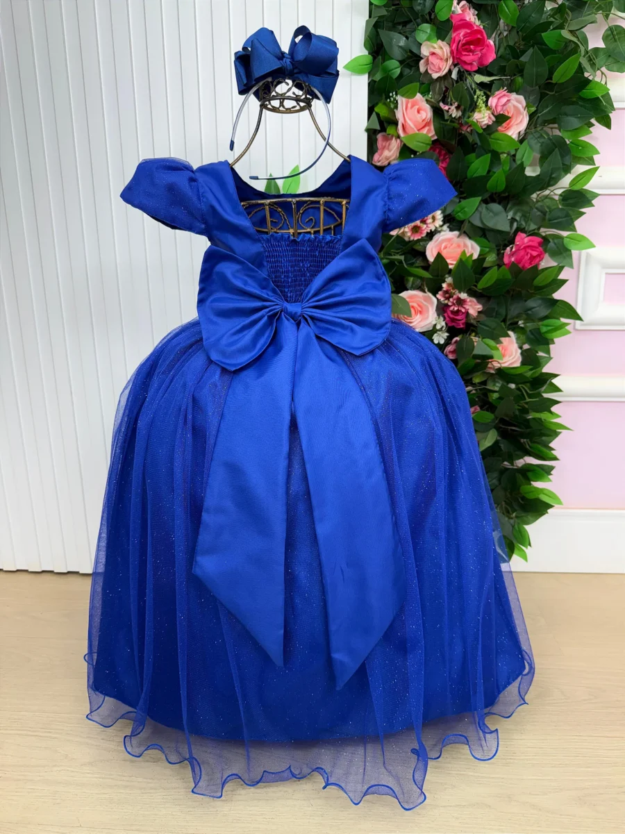 Vestido Longo Infantil Heloísa Marie Tule Glitter e Pérolas