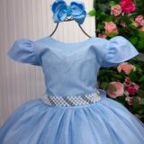 Vestido Longo Infantil Heloísa Marie Tule Glitter e Pérolas