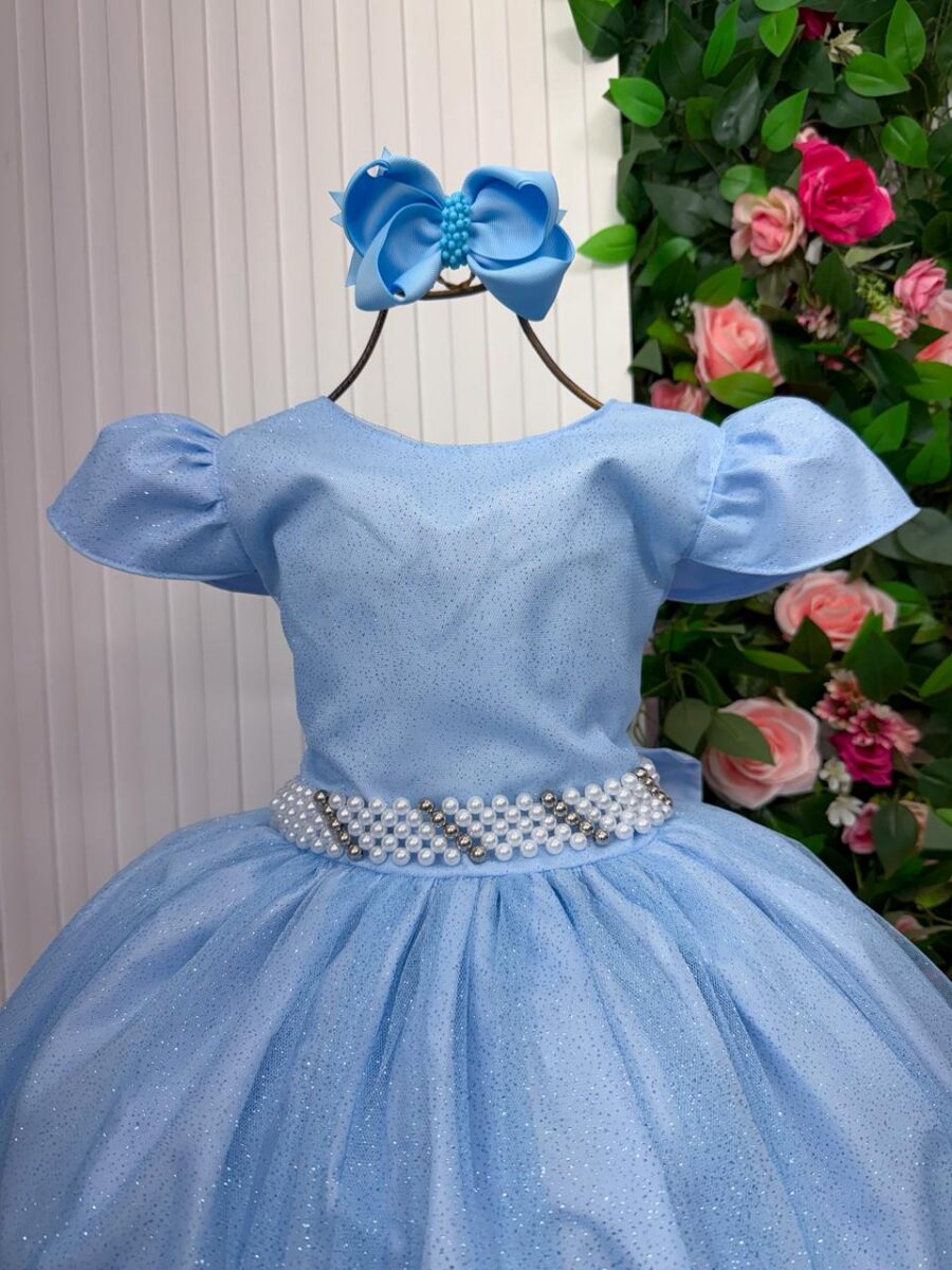 Vestido Longo Infantil Heloísa Marie Tule Glitter e Pérolas