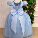 Vestido Longo Infantil Heloísa Marie Tule Glitter e Pérolas