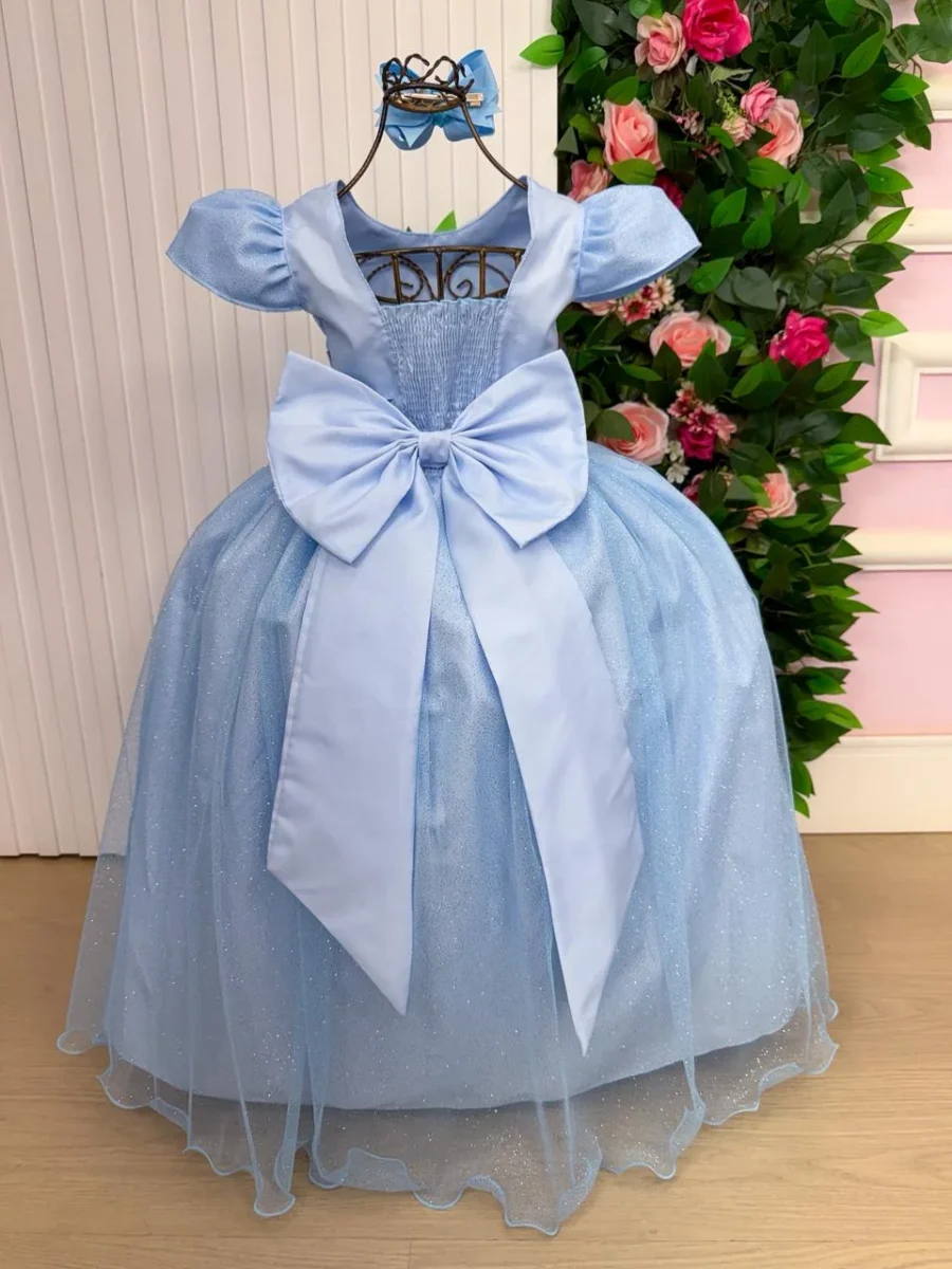 Vestido Longo Infantil Heloísa Marie Tule Glitter e Pérolas