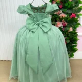 Vestido Longo Infantil Heloísa Marie Tule Glitter e Pérolas