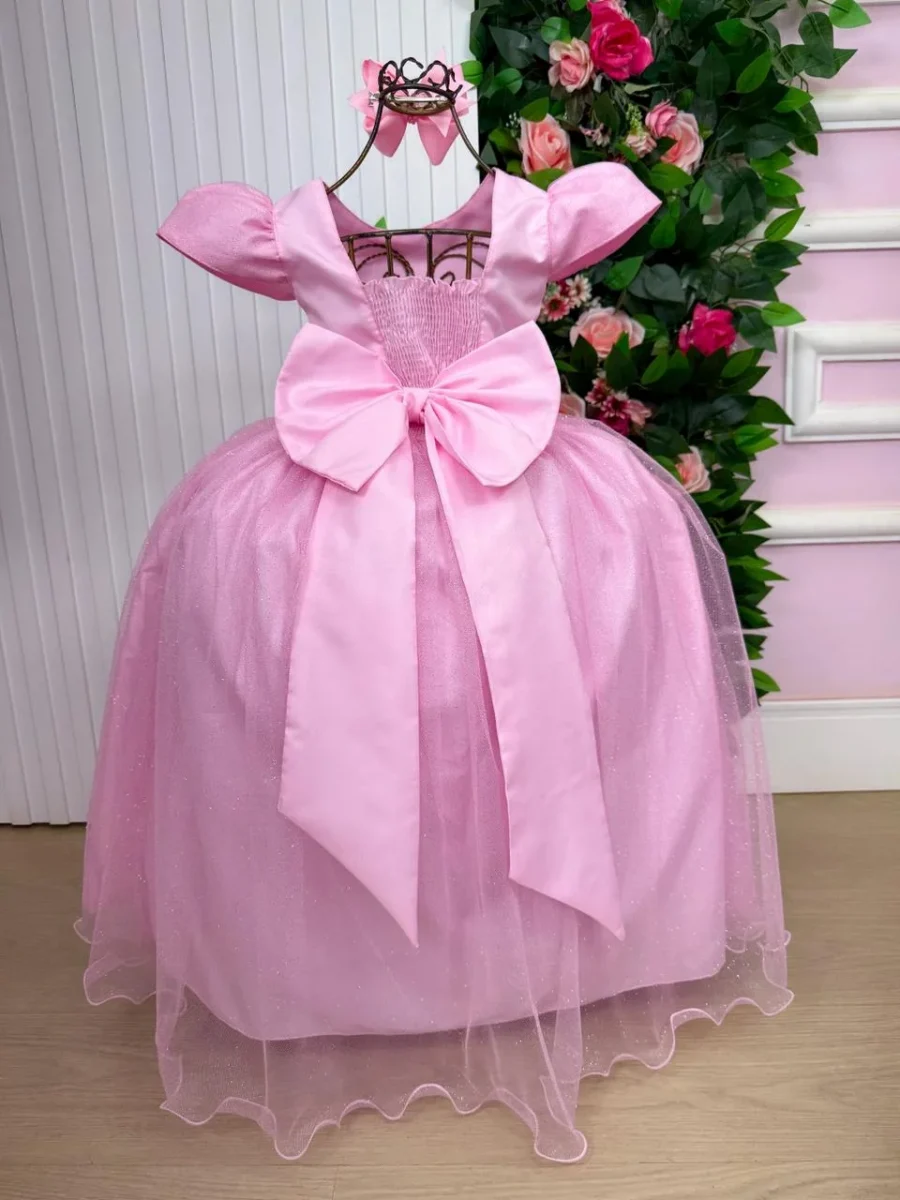 Vestido Longo Infantil Heloísa Marie Tule Glitter e Pérolas