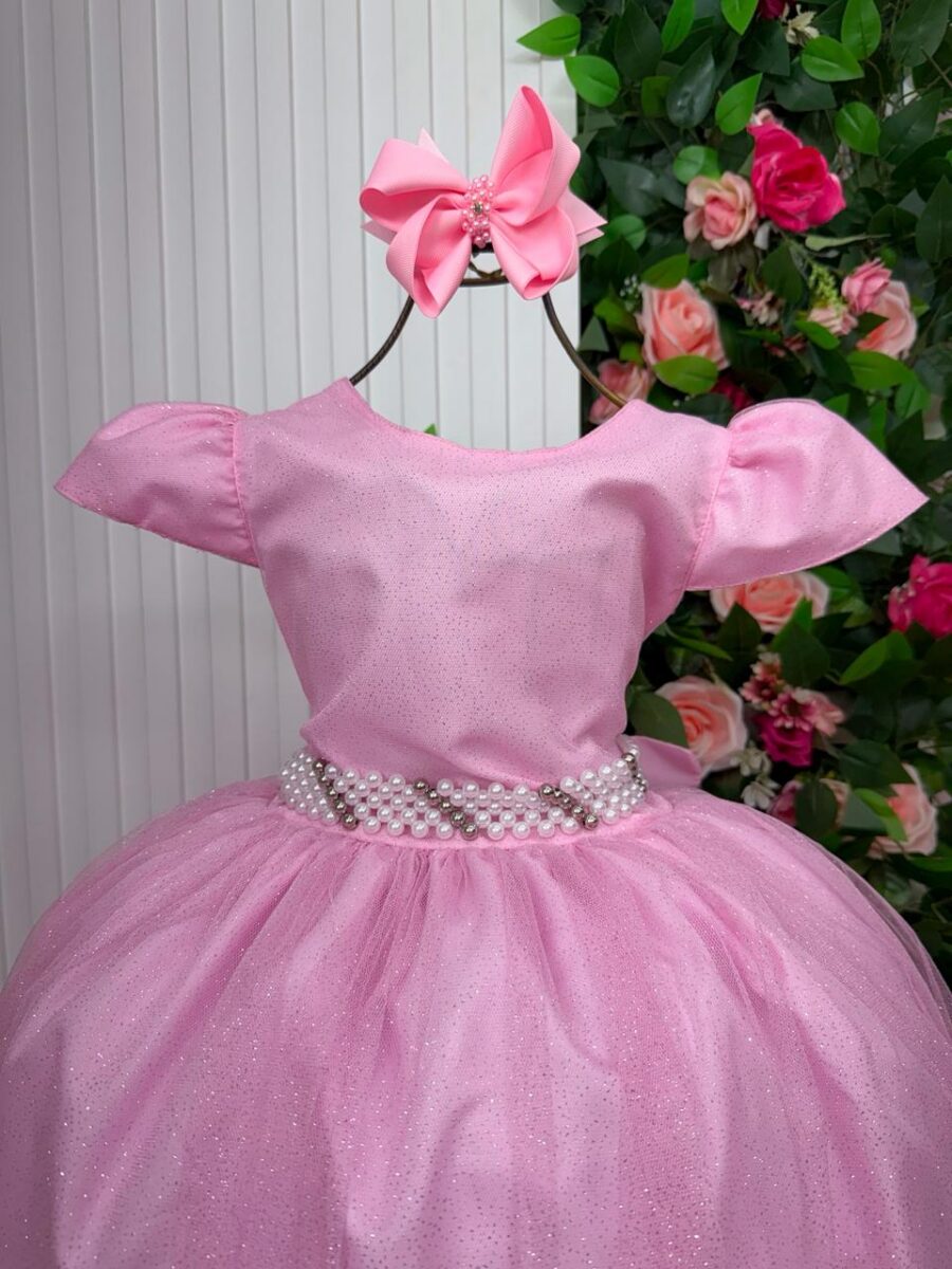 Vestido Longo Infantil Heloísa Marie Tule Glitter e Pérolas