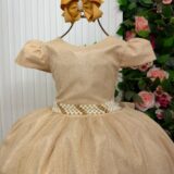 Vestido Longo Infantil Heloísa Marie Tule Glitter e Pérolas