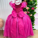 Vestido Longo Amanda Marie Pink Tule e Cinto de Pérolas
