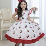 Vestido Infantil Branco e Vermelho Estampa Cereja