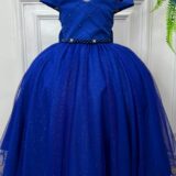 Vestido Infantil Longo Azul Royal Busto Nervura Dama