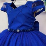 Vestido Infantil Longo Azul Royal Busto Nervura Dama