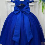 Vestido Infantil Longo Azul Royal Busto Nervura Dama