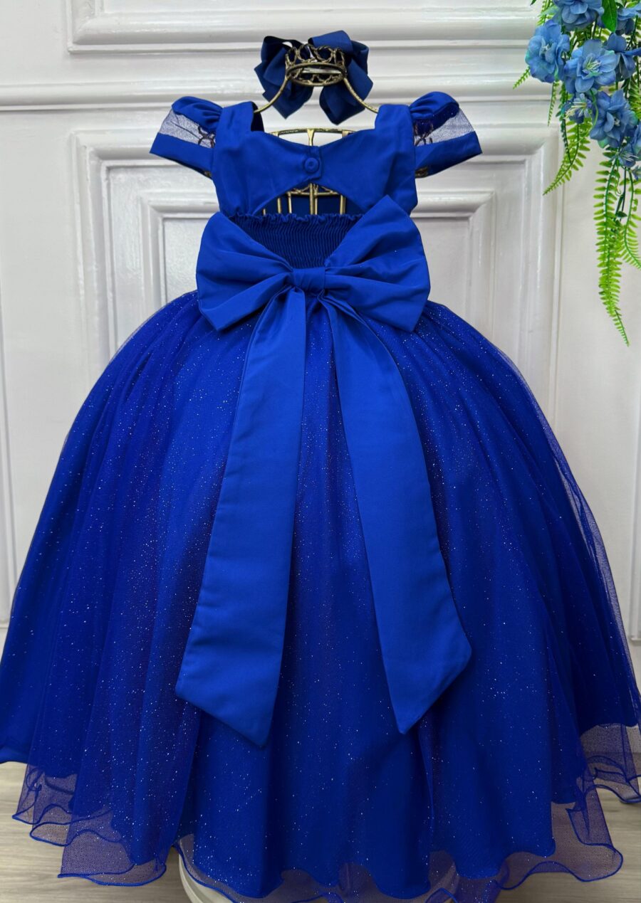 Vestido Infantil Longo Azul Royal Busto Nervura Dama