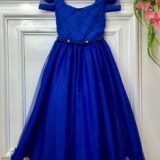Vestido Infantil Longo Azul Royal Busto Nervura Dama