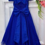 Vestido Infantil Longo Azul Royal Busto Nervura Dama