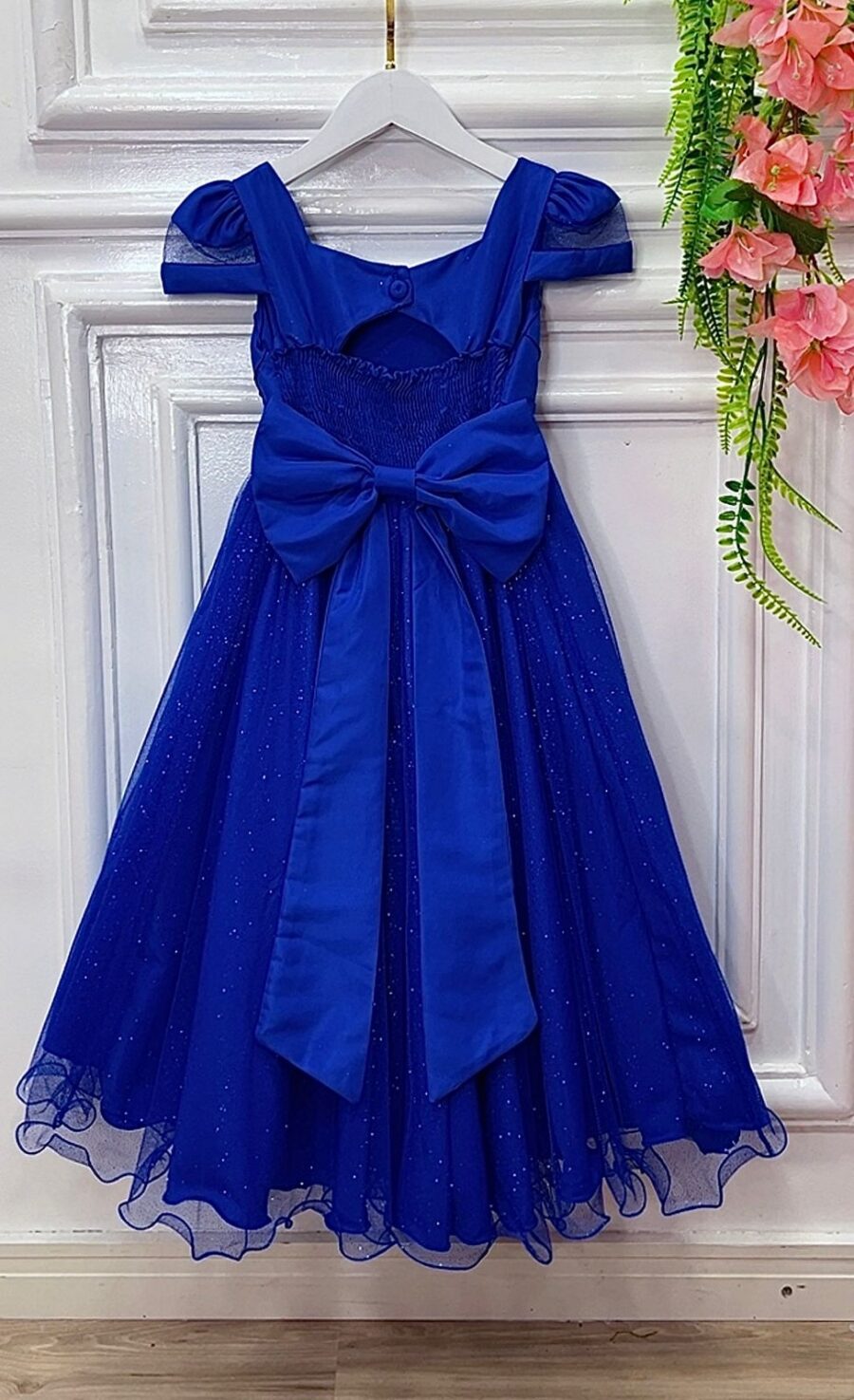Vestido Infantil Longo Azul Royal Busto Nervura Dama