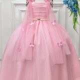 Vestido Infantil Longo Rosa com Borboletas Dama Festa