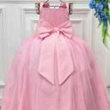 Vestido Infantil Longo Rosa com Borboletas Dama Festa