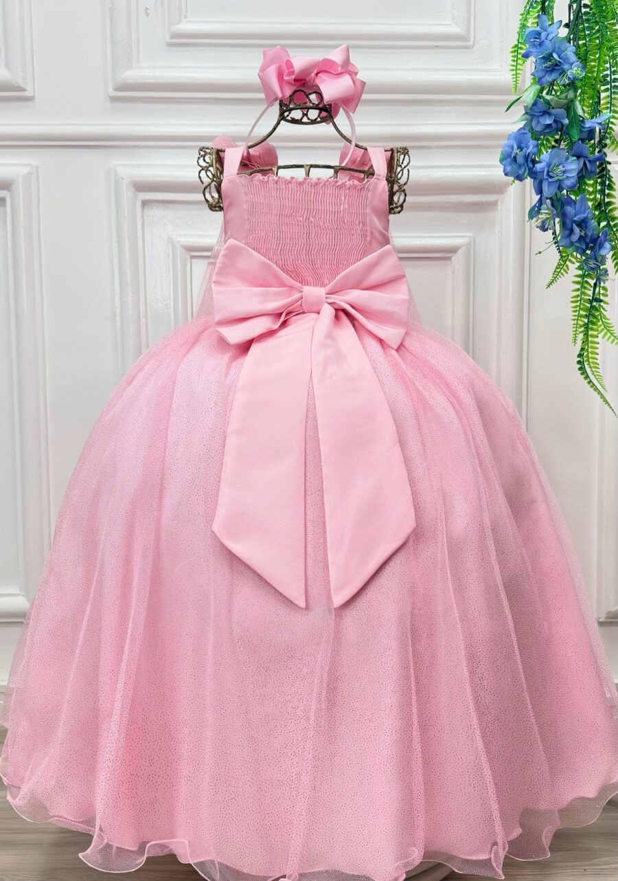 Vestido Infantil Longo Rosa com Borboletas Dama Festa