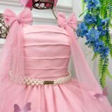 Vestido Infantil Longo Rosa com Borboletas Dama Festa