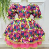 Vestido Junino Infantil Arraiá Caipira Bandeirinhas