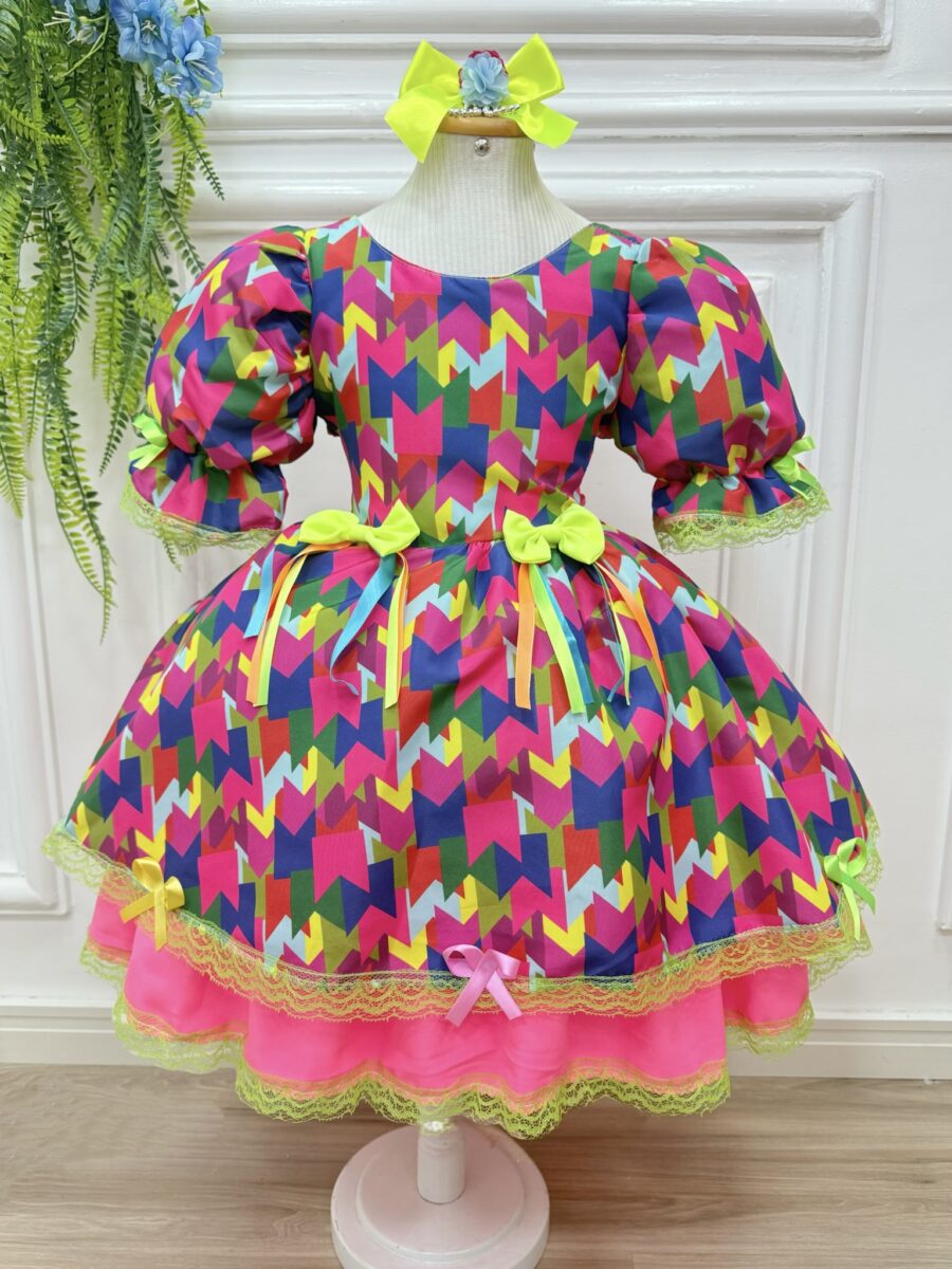 Vestido Junino Infantil Arraiá Caipira Bandeirinhas