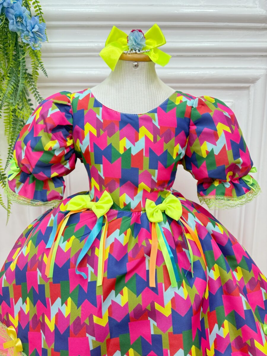 Vestido Junino Infantil Arraiá Caipira Bandeirinhas