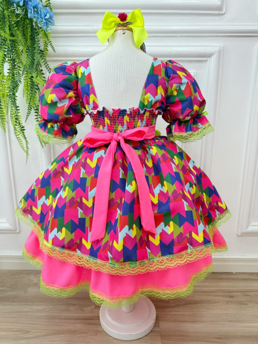 Vestido Junino Infantil Arraiá Caipira Bandeirinhas