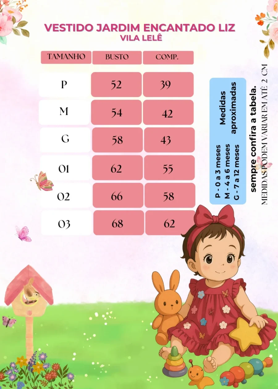 Vestido Bebê Jardim das Borboletas Baby Liz Vila Lele Saiote