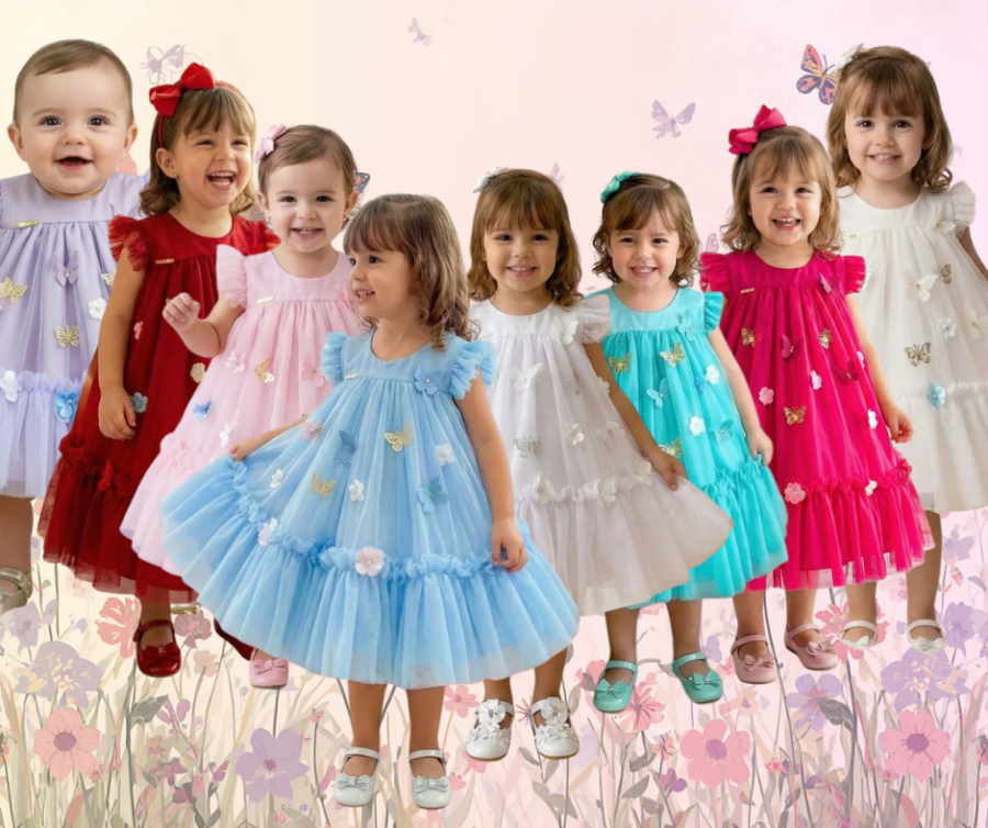 Vestido Bebê Jardim das Borboletas Baby Liz Vila Lele Saiote