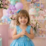 Vestido Infantil Anabel Princesa Belli Jardim Azul Turquesa