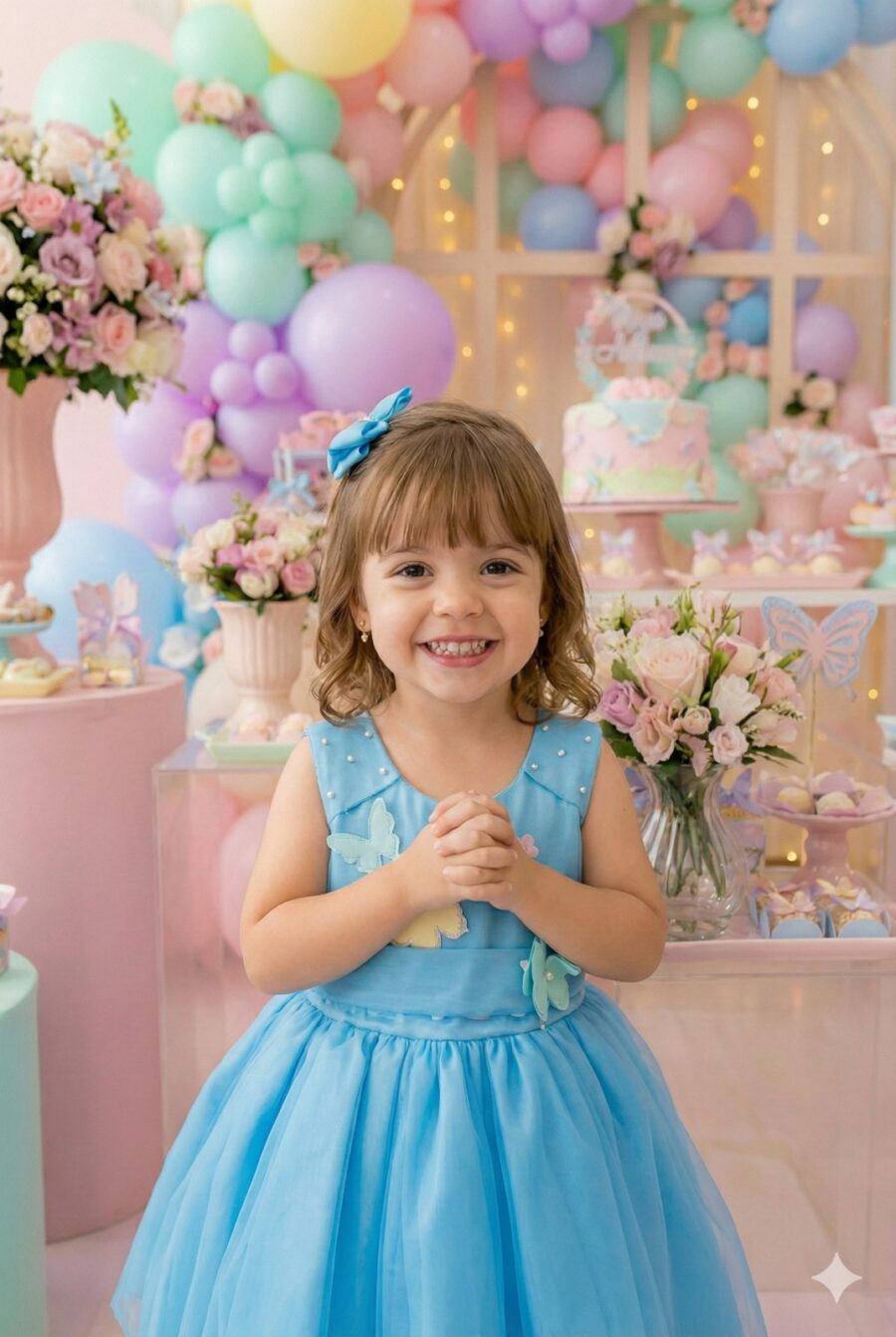 Vestido Infantil Anabel Princesa Belli Jardim Azul Turquesa