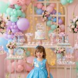 Vestido Infantil Anabel Princesa Belli Jardim Azul Turquesa