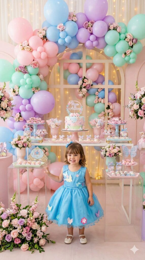 Vestido Infantil Anabel Princesa Belli Jardim Azul Turquesa