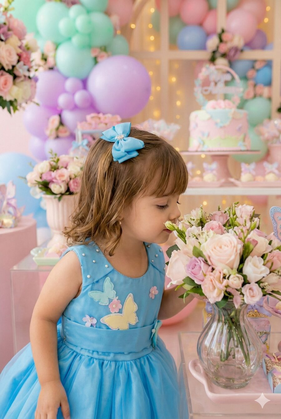 Vestido Infantil Anabel Princesa Belli Jardim Azul Turquesa