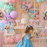 Vestido Infantil Anabel Princesa Belli Jardim Azul Turquesa
