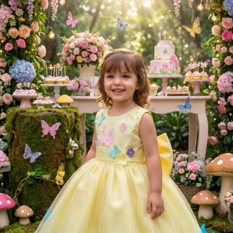 Vestido Infantil Anabel Princesa Belli Jardim Amarelo