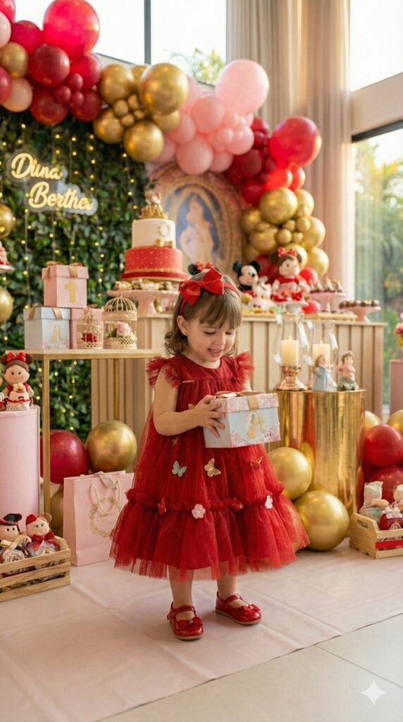 Vestido Bebê Baby Liz Vila Lele Vermelho Borboletas 3D